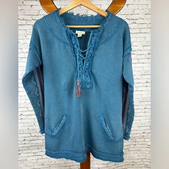 Sundance | Casual Blue Denim Bohemian Lace-Up Hoodie size PXS - Picture 2 of 5